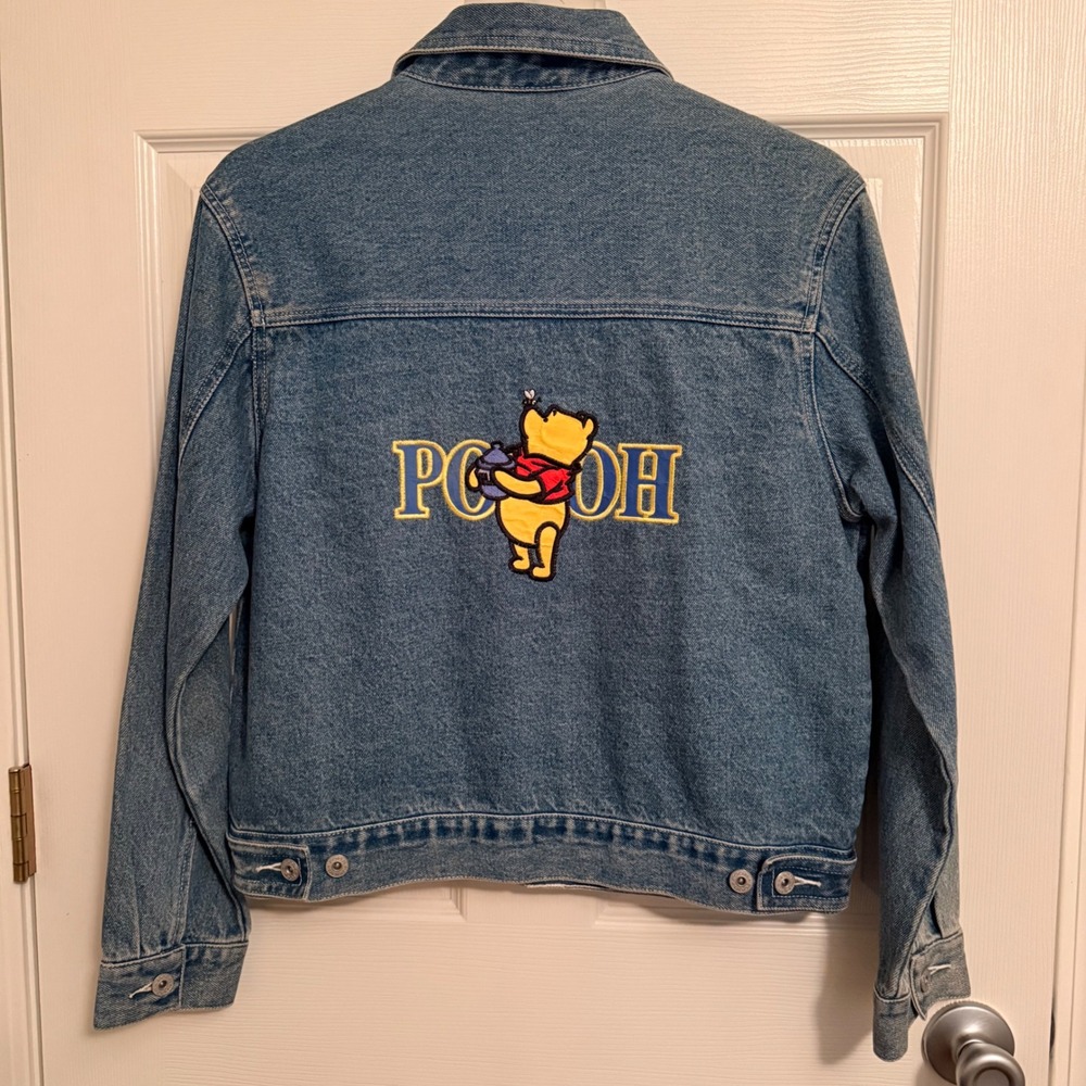 Vintage Disney Winnie the Pooh Denim Jacket Medium Blue Embroidered Cotton - Picture 4 of 11